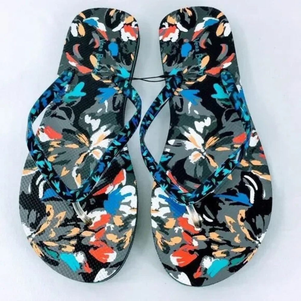 Vera Bradley Women Black Floral Pattern Flip Flops Size 9